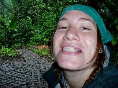 Becky Curland eating a pulpy seed of cacao in Costa Rica. photo by Becky Curland