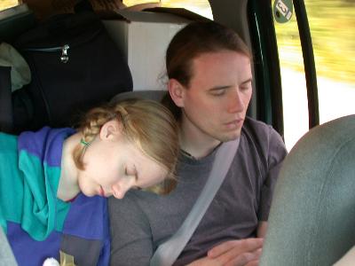 Bernadette O'Reilly and Dan Lindner asleep on the way back from a foray, contemplating Entoloma abortivum