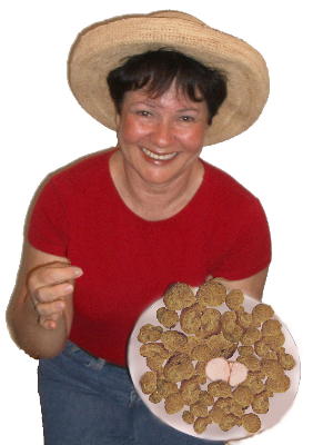 Elinoar Shavit with a plate of desert truffles