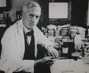 Sir Alexander Fleming in his lab