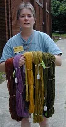 Susan Hopkins with wool dyed with fungi